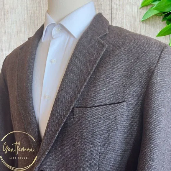 TASSO ELBA Blazer LARGE 42-44 WOOL Brown Sport Coat Two Button Jacket Brown